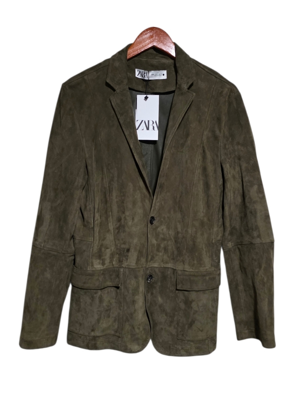 ZARA Leather Blazer ZW Limited Edition in Olive Size Medium NWT - Picture 3 of 5